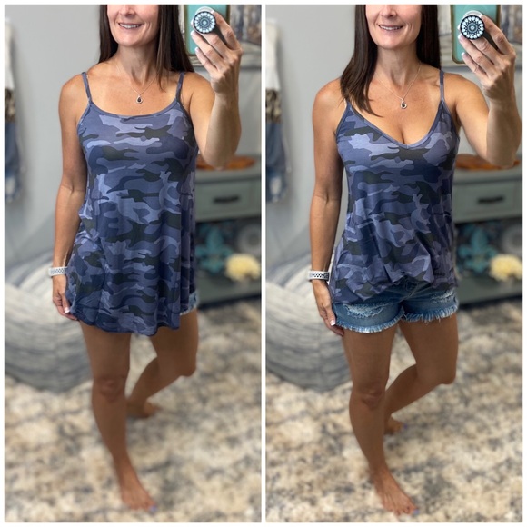 Tops - ❤️‍🔥Reversible Camouflage Scoop V-Neck Tank Blue 1422